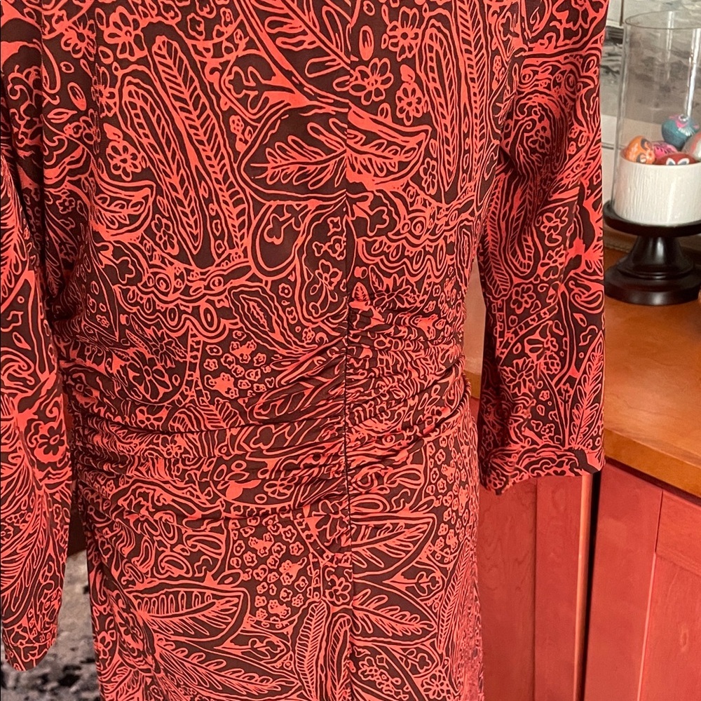Sara Campbell Red and Brown Paisley Shirred Dress Fits 6-8 - Picture 9 of 13